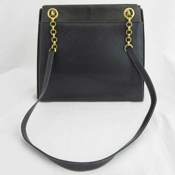 Salvatore Ferragamo Shoulder Bag Black Leather lizard embossed - Picture 2 of 8